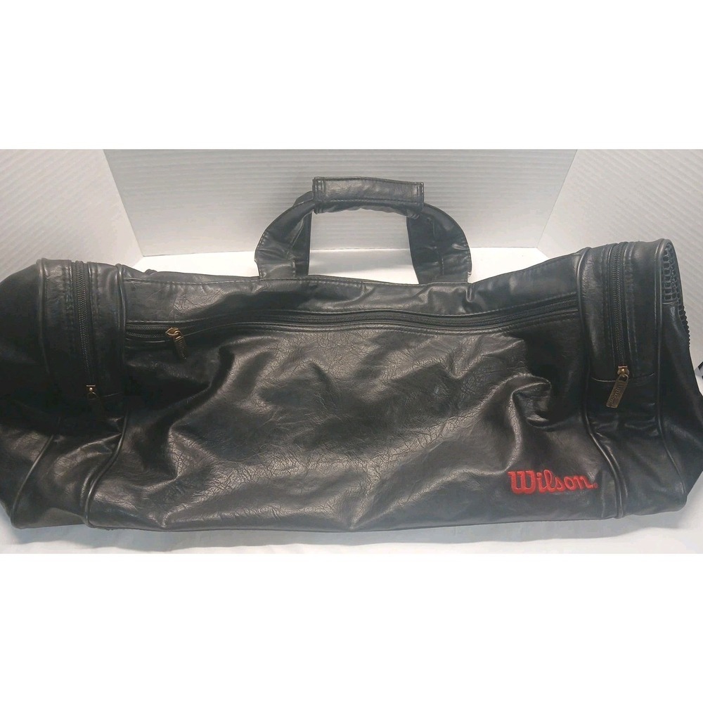 Vtg 90s WILSON Leather Gym /Sports/ Duffle /Carry On Bag 4 Zip Compartments 24"